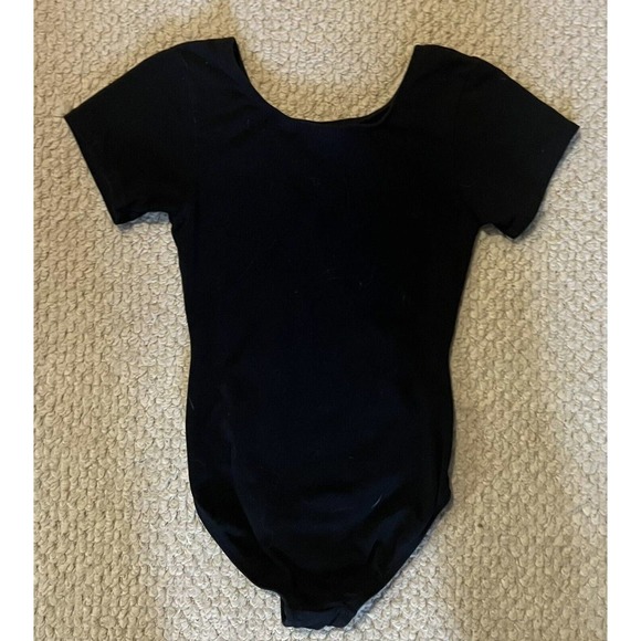 Moret Girls Dance Leotard Size 8 / 10 Black Solid Short Sleeve Leo - Picture 3 of 4